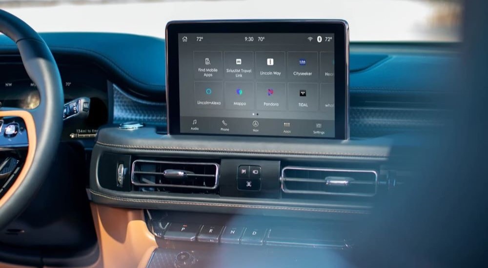 The infotainment screen and apps in a 2023 Lincoln Aviator.
