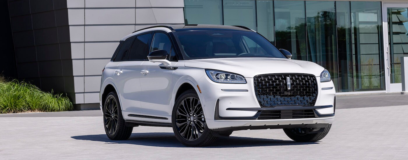 A white 2023 Lincoln Corsair for sale in Brooklyn is shown from the front at an angle.