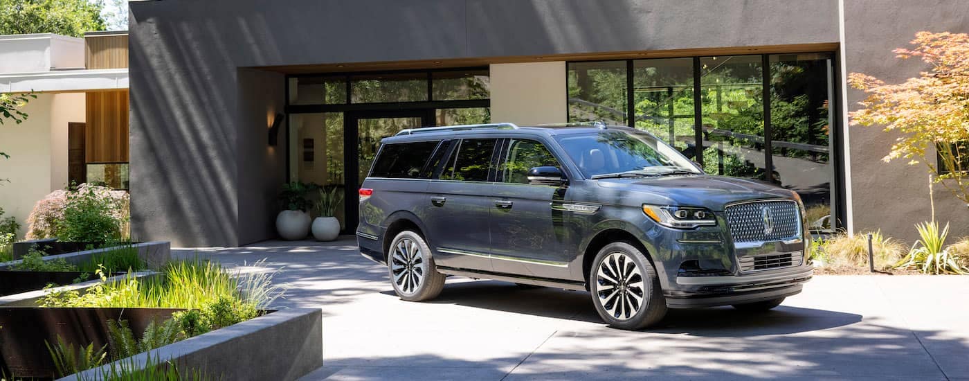 A grey 2022 Lincoln Navigator is shown from the front at an angle after leaving a Lincoln service center near Staten Island.
