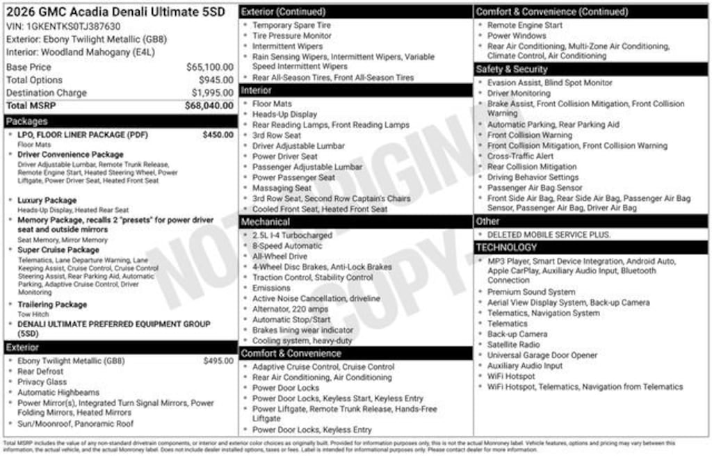 New 2026 GMC Acadia Denali Ultimate SUV