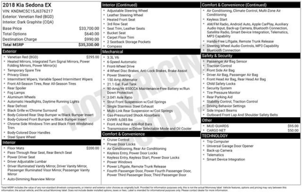 Used 2018 Kia Sedona EX Van