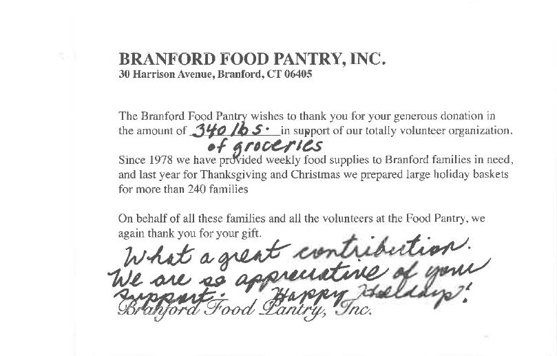 Premier Subaru in Branford donated 340 pounds of groceries to the Branford food pantry