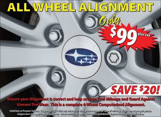 get all wheel alignment only $99.00 at premier subaru