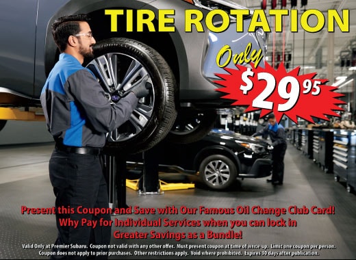 rotate your tires at premier subaru, only $29.95