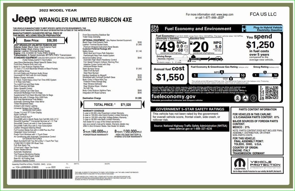 Used 2022 Jeep Wrangler Unlimited 4xe Unlimited Rubicon 4xe SUV