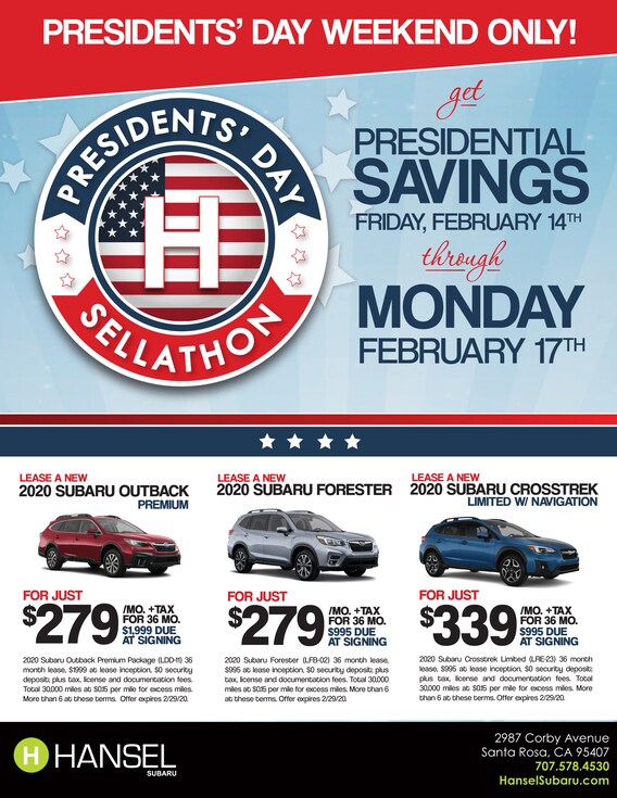 Presidents Day Weekend Sales Event Hansel Subaru