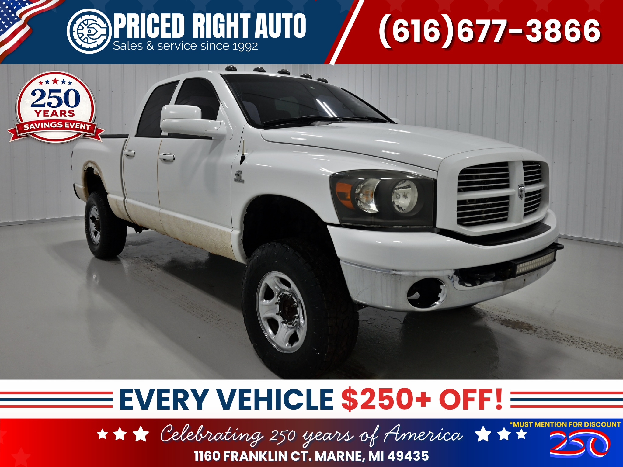 White Platinum 2007 Dodge RAM 2500 Pickup Truck Four-Wheel Drive 6-Speed Automatic