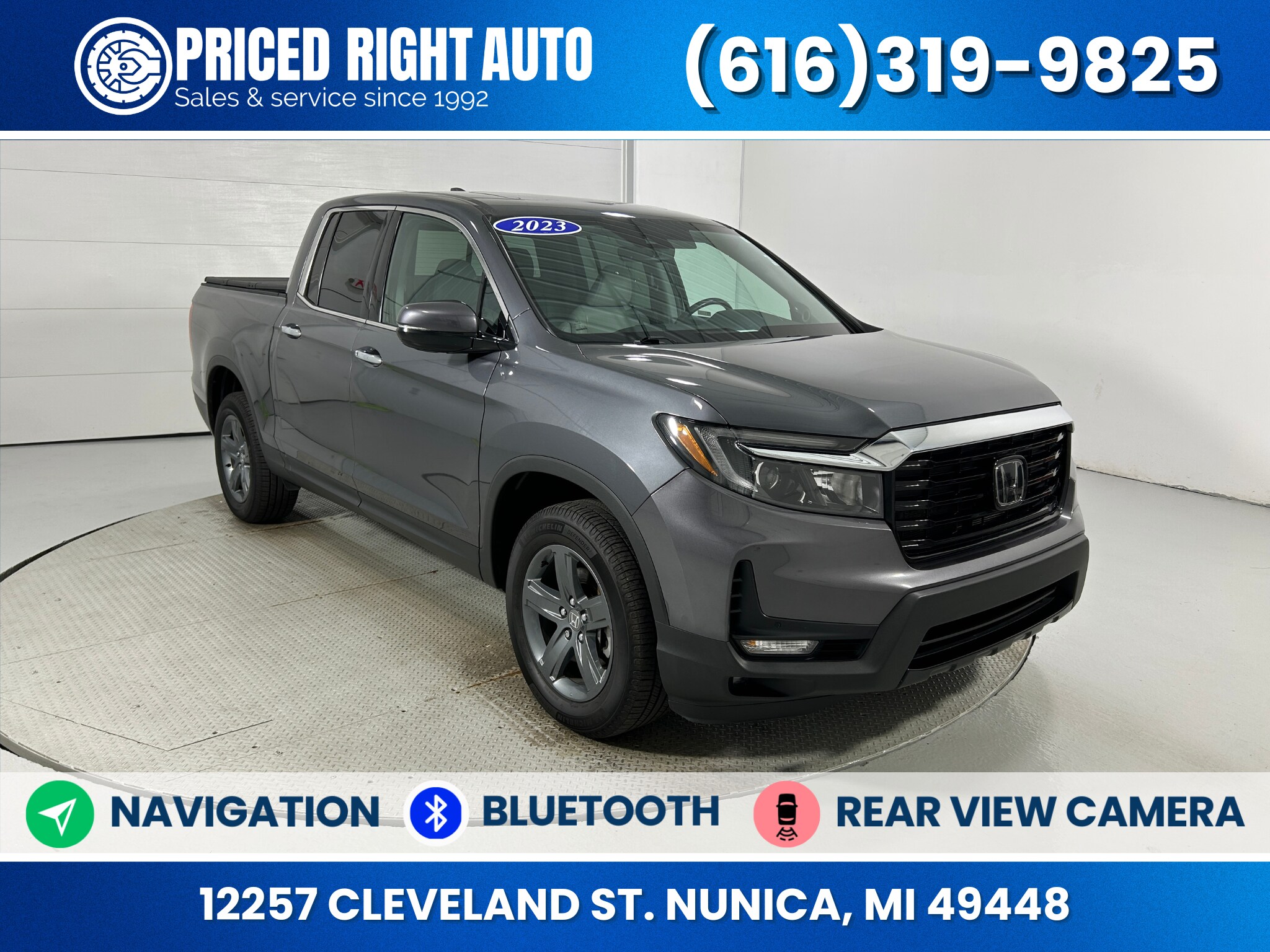 Gray (Modern Steel) 2023 Honda Ridgeline RTL-E AWD Pickup Truck All-Wheel Drive 9-Speed Automatic