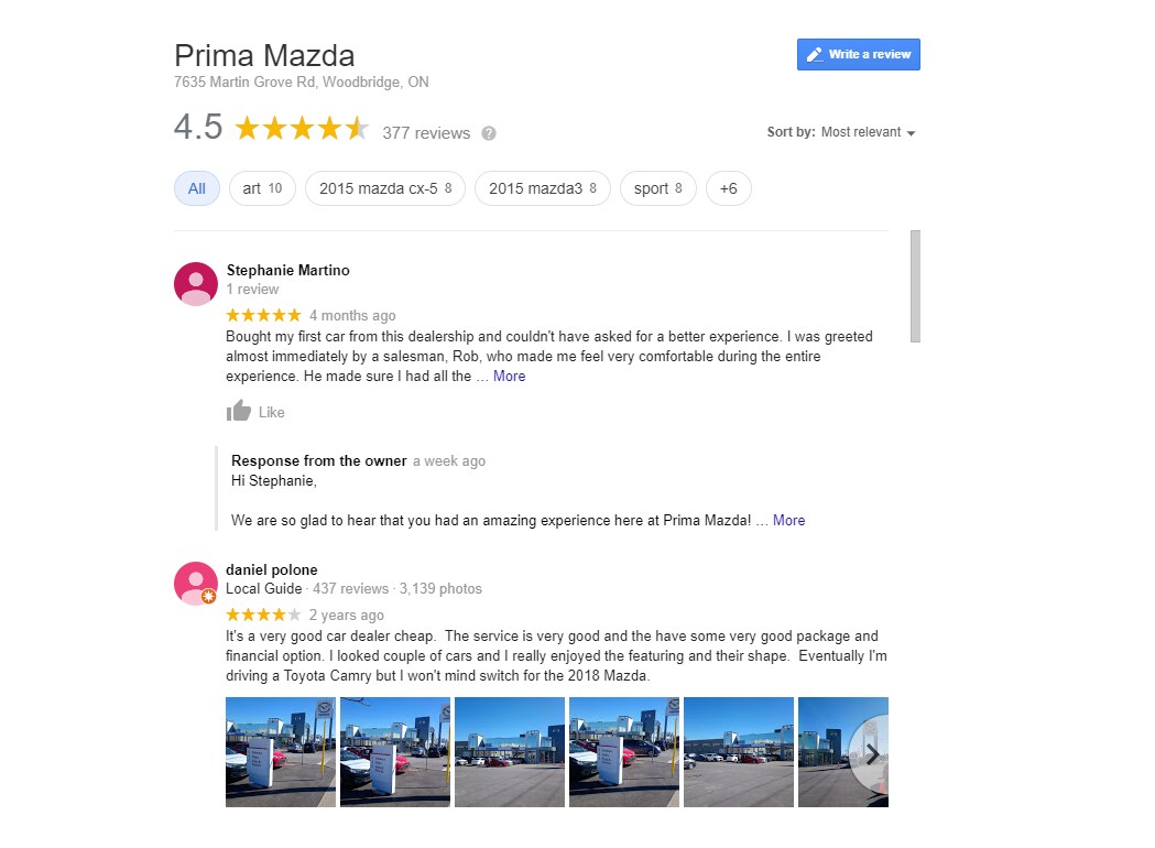 Car Dealerships Reviews - Prima Mazda