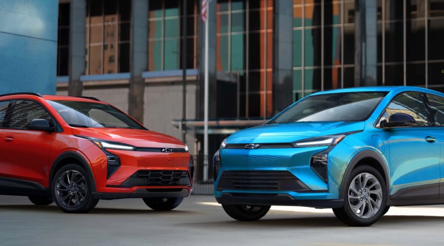 2027 Chevy Bolt in Marina Blue Color and Habanero Orange Color