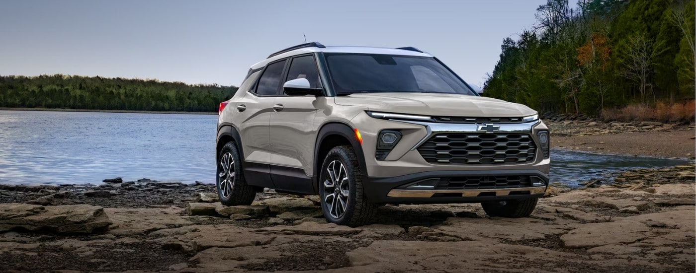Silver 2026 Chevy Trailblazer parked by a body of water