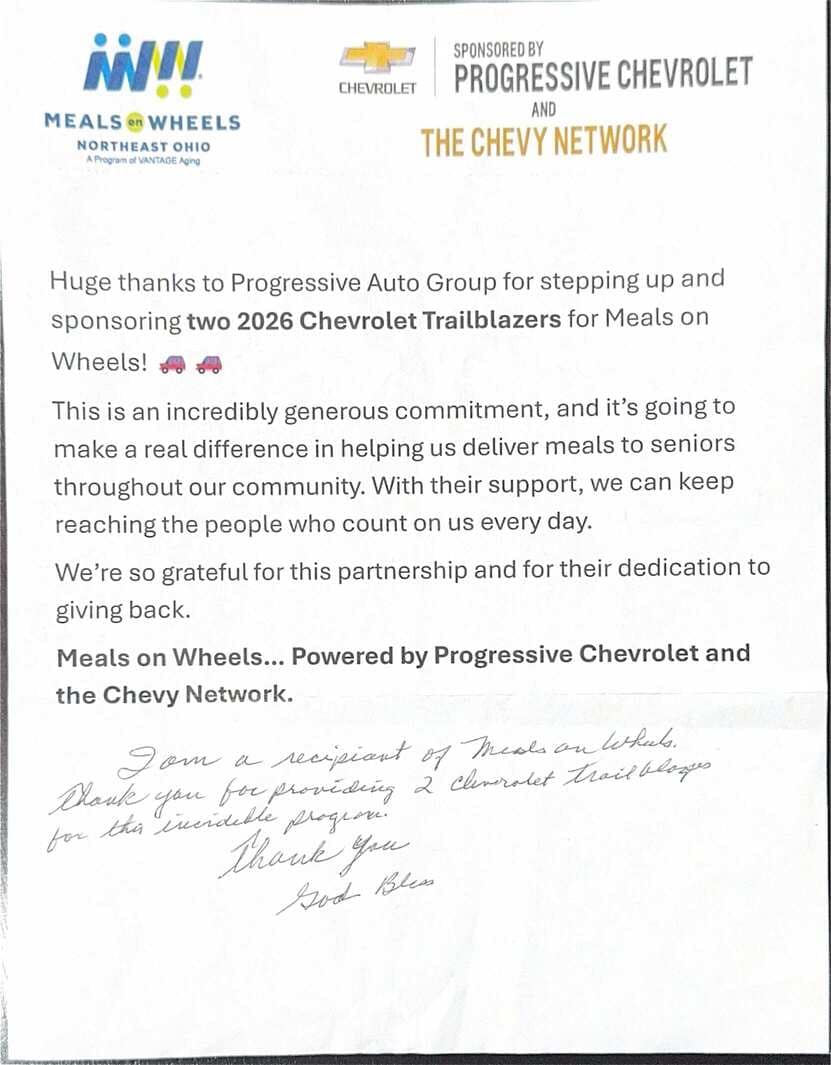 Meals On Wheels , Thank You Letter