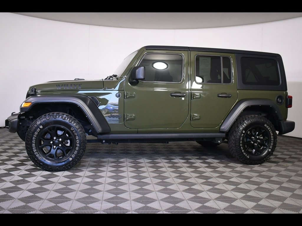 Used 2021 Jeep Wrangler Unlimited Willys with VIN 1C4HJXDG4MW803431 for sale in Massillon, OH