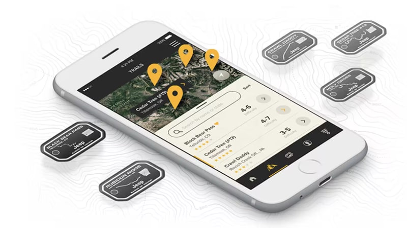 Download Jeep Honor Badge App to find trails