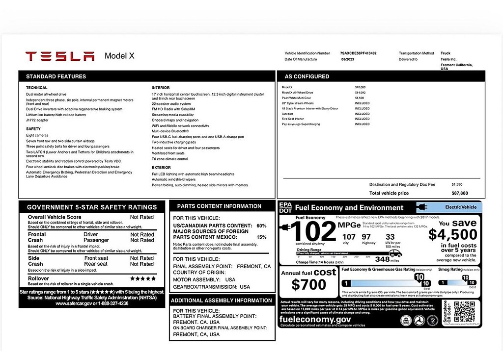 Used 2023 Tesla Model X Standard Range Sport Utility