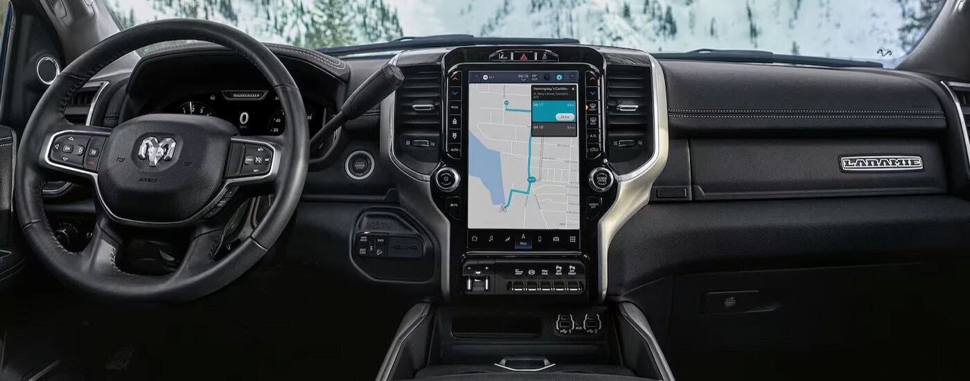 The black dash in a 2024 Ram 2500 Laramie is shown.