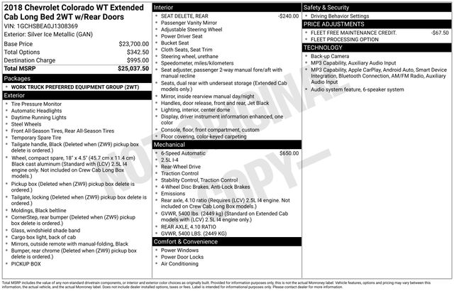 Used 2018 Chevrolet Colorado Work Truck with VIN 1GCHSBEA0J1308369 for sale in Burkburnett, TX