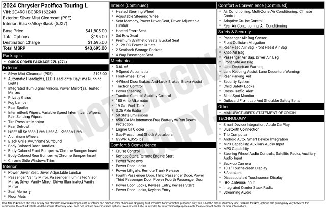 Used 2024 Chrysler Pacifica Touring L Minivan/Van