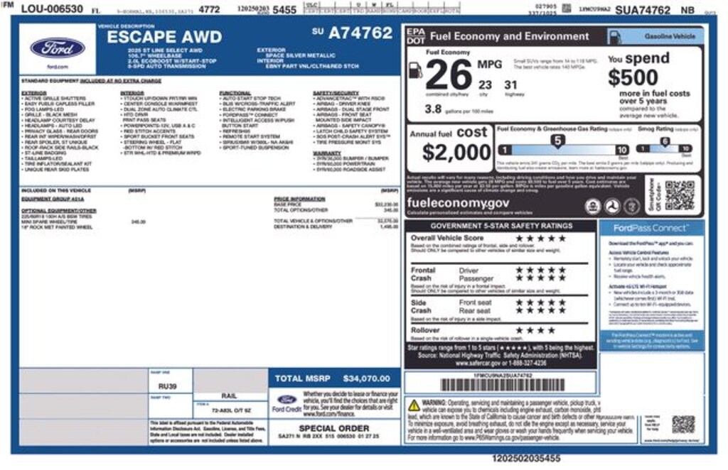 Used 2025 Ford Escape ST-Line Select SUV