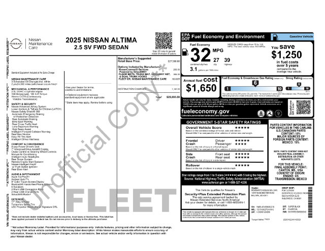 Used 2025 Nissan Altima SV with VIN 1N4BL4DV6SN362276 for sale in Burkburnett, TX