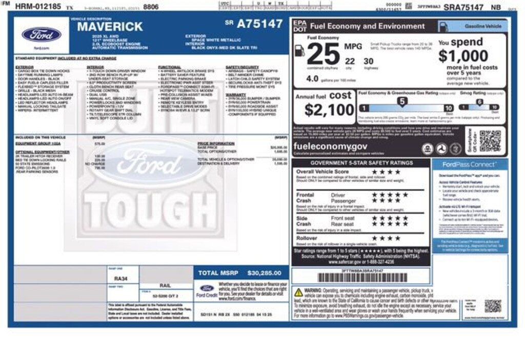 New 2025 Ford Maverick XL Truck SuperCrew