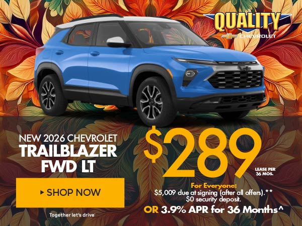 New 2026 Chevrolet Trailblazer FWD LT Lease for $289 per mo. 36 mos.