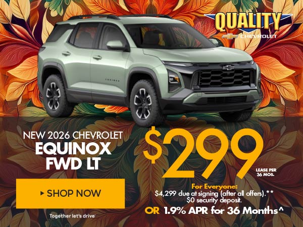 New 2026 Chevrolet Equinox FWD LT Lease for $299 per mo. 36 mos.