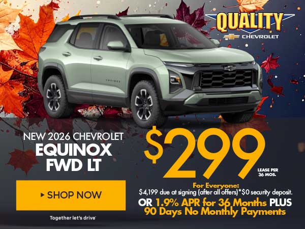 New 2026 Chevrolet Equinox FWD LT Lease for $299 per mo. 36 mos.