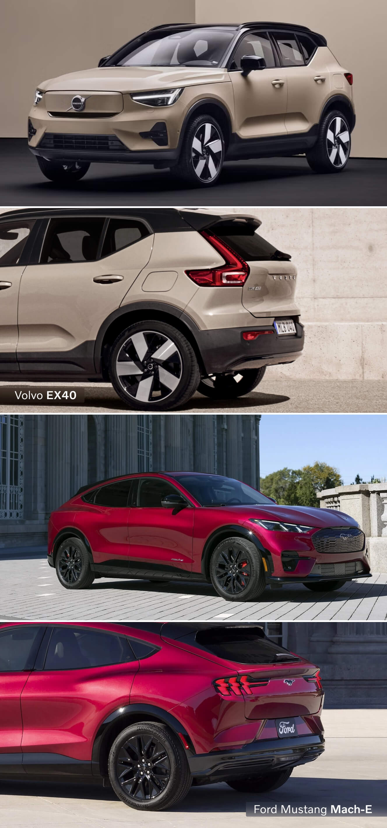 Electric Ford Mustang Mach-E vs. Volvo EX40 Specs