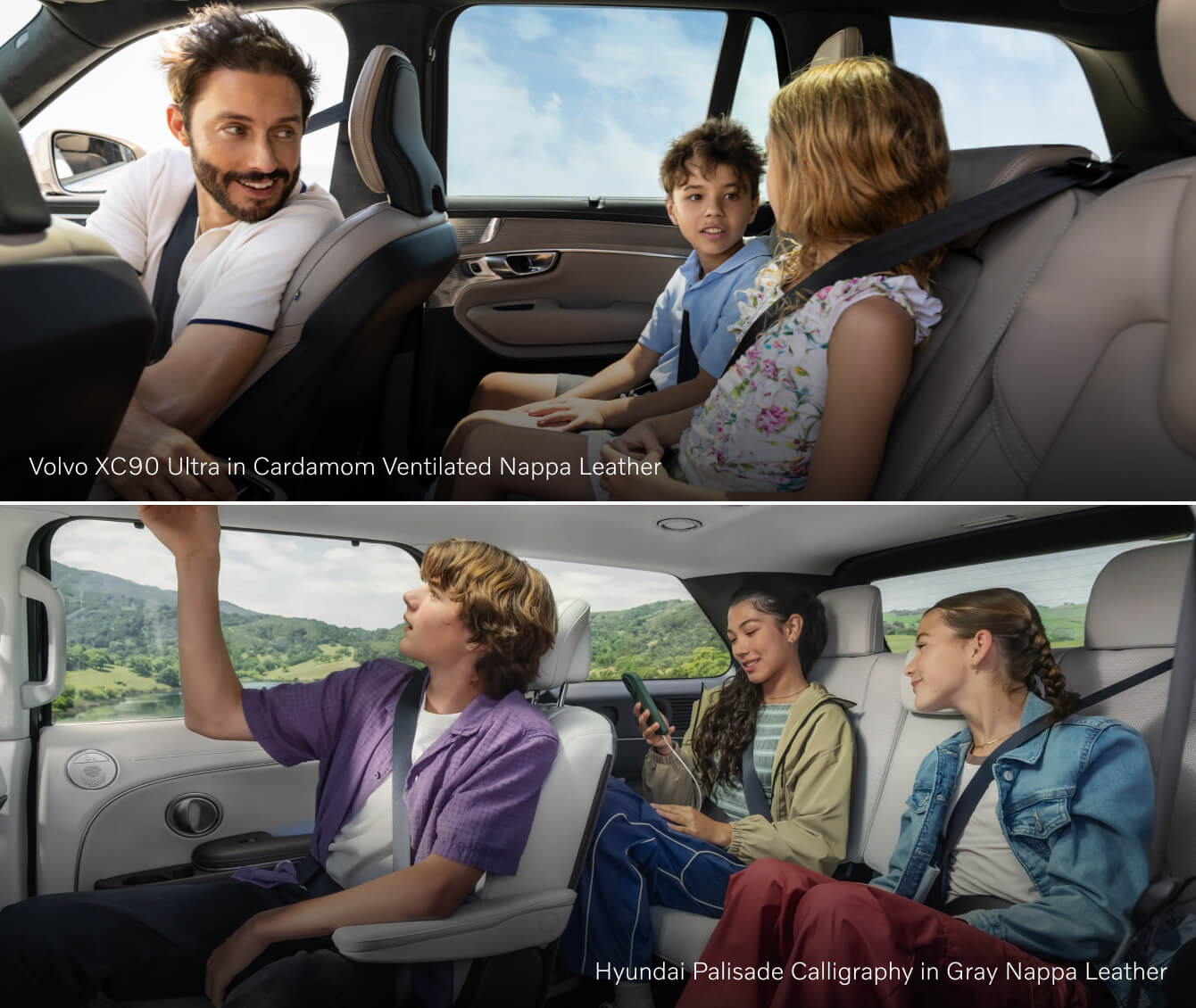 Volvo XC90 Ultra and Hyundai Palisade Calligraphy rear seating comparison.