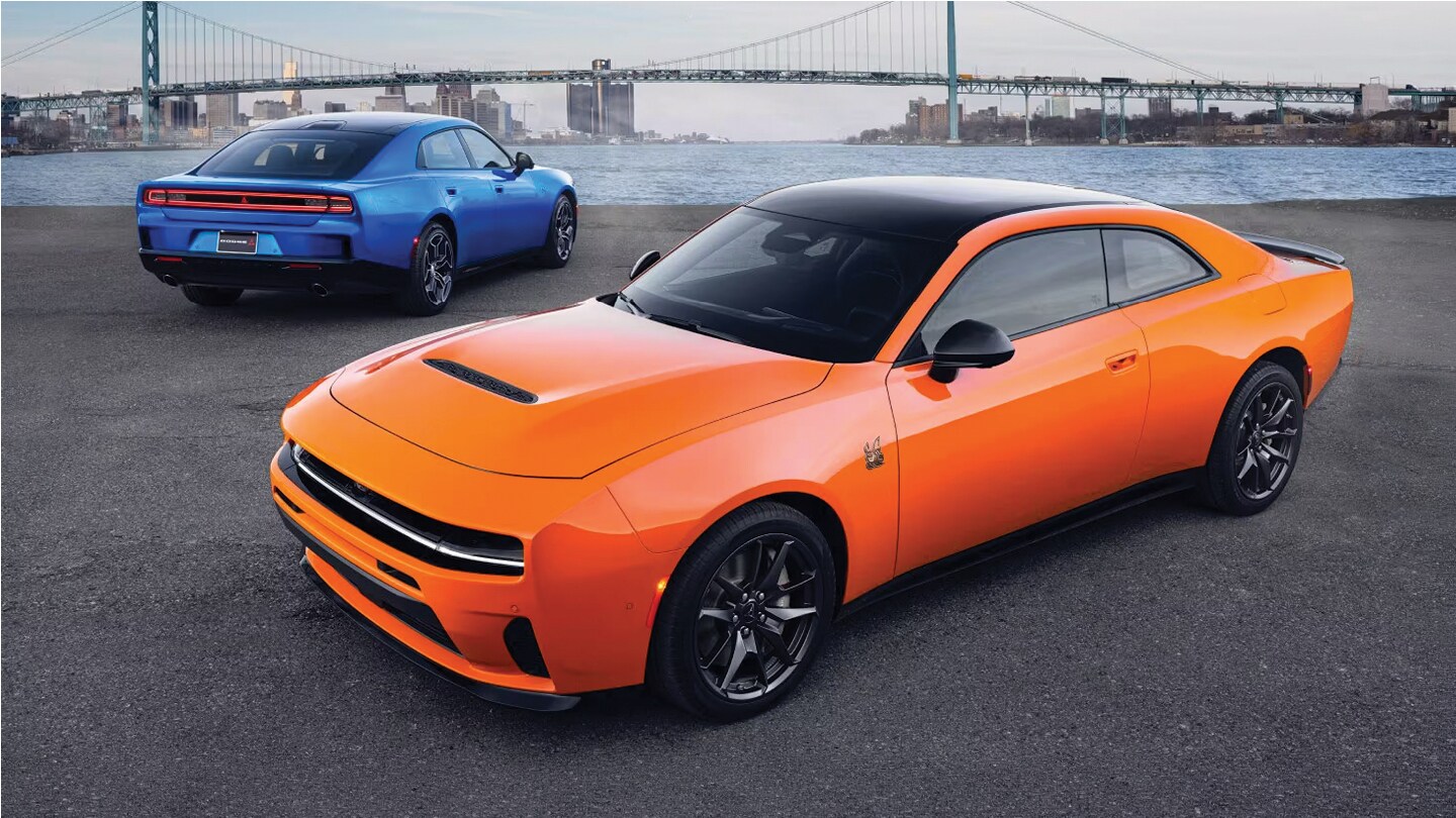 2026 Dodge Charger Daytona Scat Pack EV with 670 HP in Ramsey showing the sleek aerodynamic R-Wing front design