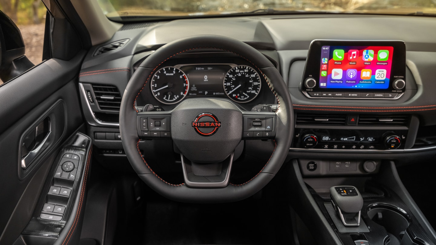 Interior view of the 2026 Nissan Rogue highlighting the spacious five-passenger seating and premium dashboard in Upper Saddle River.