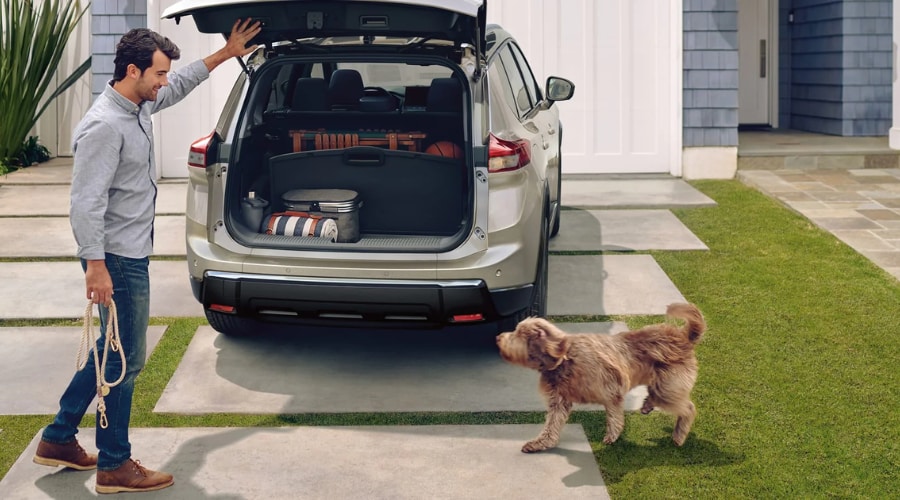 Close up view of the cargo configuration system in a 2026 Nissan Rogue demonstrating split tier capabilities in New Jersey