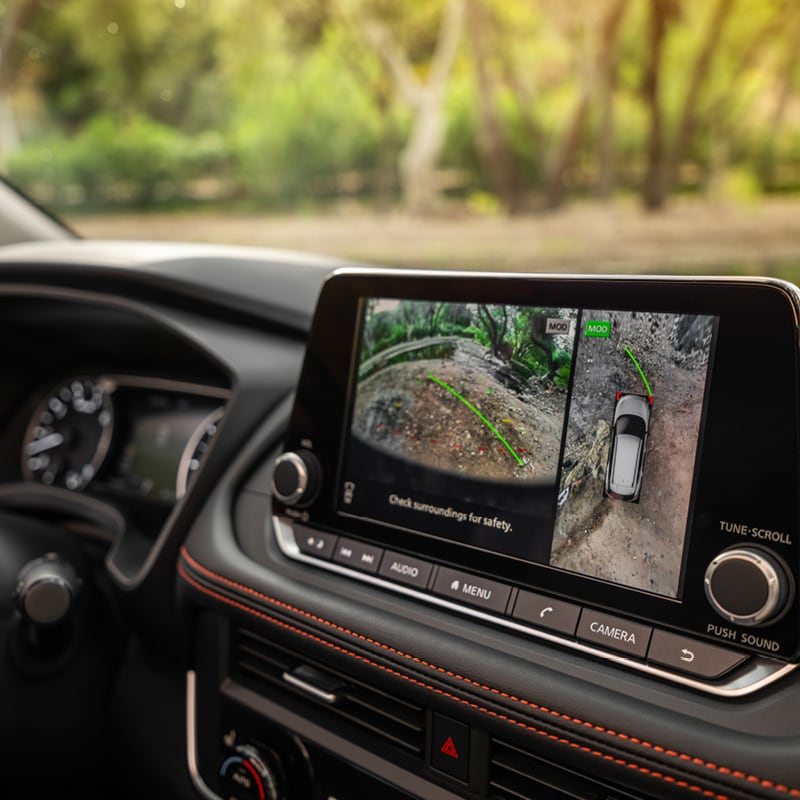 Dashboard view of the 2026 Nissan Rogue showing the large touchscreen display and climate controls in Upper Saddle River.