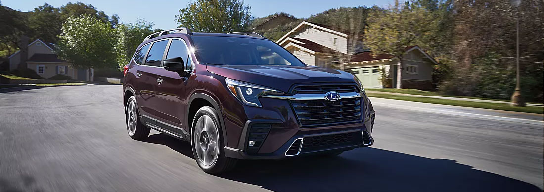 2027 subaru ascent suv driving through a mahwah nj neighborhood