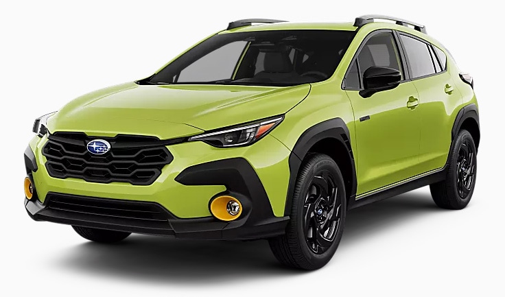 Exterior view of the 2026 Subaru Crosstrek Hybrid in Citron Yellow Pearl paint.