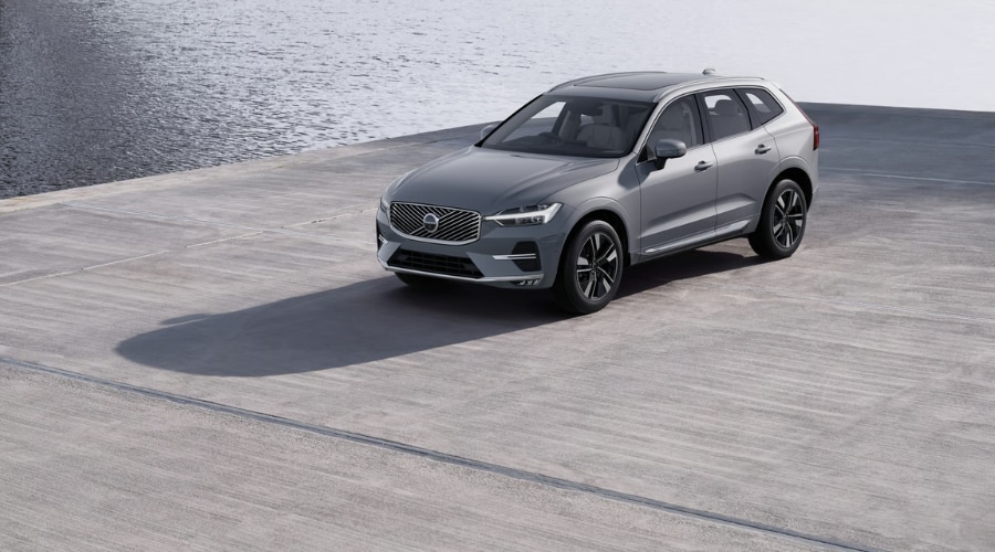 Front profile of a 2026 Volvo XC60 B5 Mild Hybrid AWD driving through Ramsey New Jersey