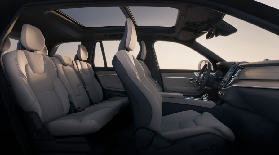 Interior dashboard view of a 2026 Volvo XC90 in Mahwah showcasing the clean central interface and natural wood accents