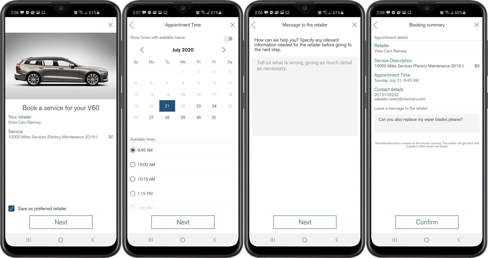 Volvo On Call Digital Service Booking