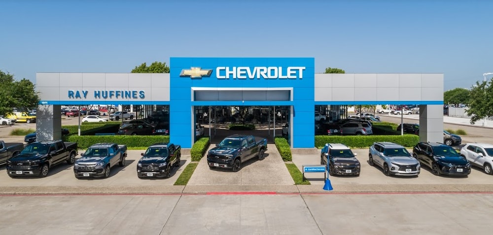 exterior of the Huffines Chevrolet Plano dealership in Plano, TX