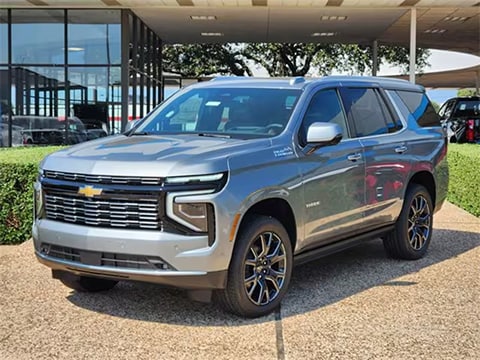 grey 2026 Chevrolet Tahoe SUV parked at the Huffines Chevrolet Plano dealership in Plano, TX