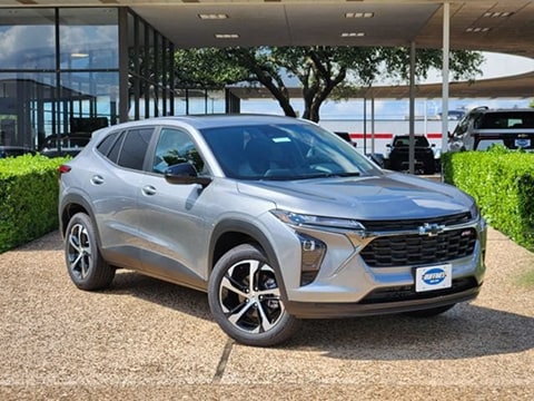 grey 2026 Chevrolet Trax SUV parked at the Huffines Chevrolet Plano dealership in Plano, TX
