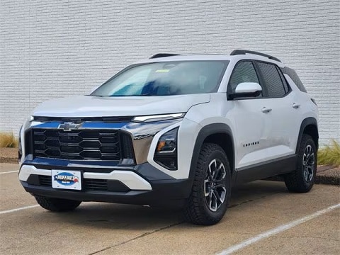white 2025 Chevrolet Equinox SUV parked at the Huffines Chevrolet Plano dealership in Plano, TX