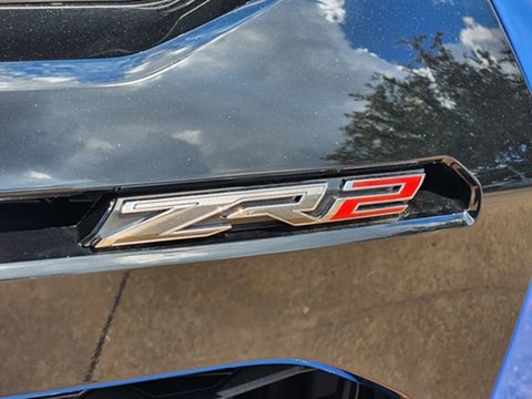 ZR2 badge on a 2026 Chevrolet Colorado truck parked at the Huffines Chevrolet Plano dealership in Plano, TX