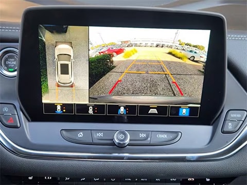 rear view and 360 degree camera displayed on the infotainment system of the 2026 Chevy Blazer SUV at Huffines Chevrolet Plano