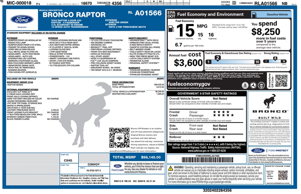 Used 2024 Ford Bronco Raptor SUV