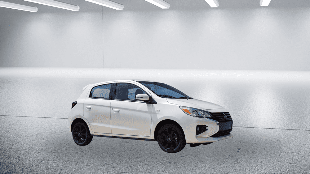 2024 Mitsubishi Mirage hatchback in white showcasing fuel efficiency and compact design for Reading, PA drivers