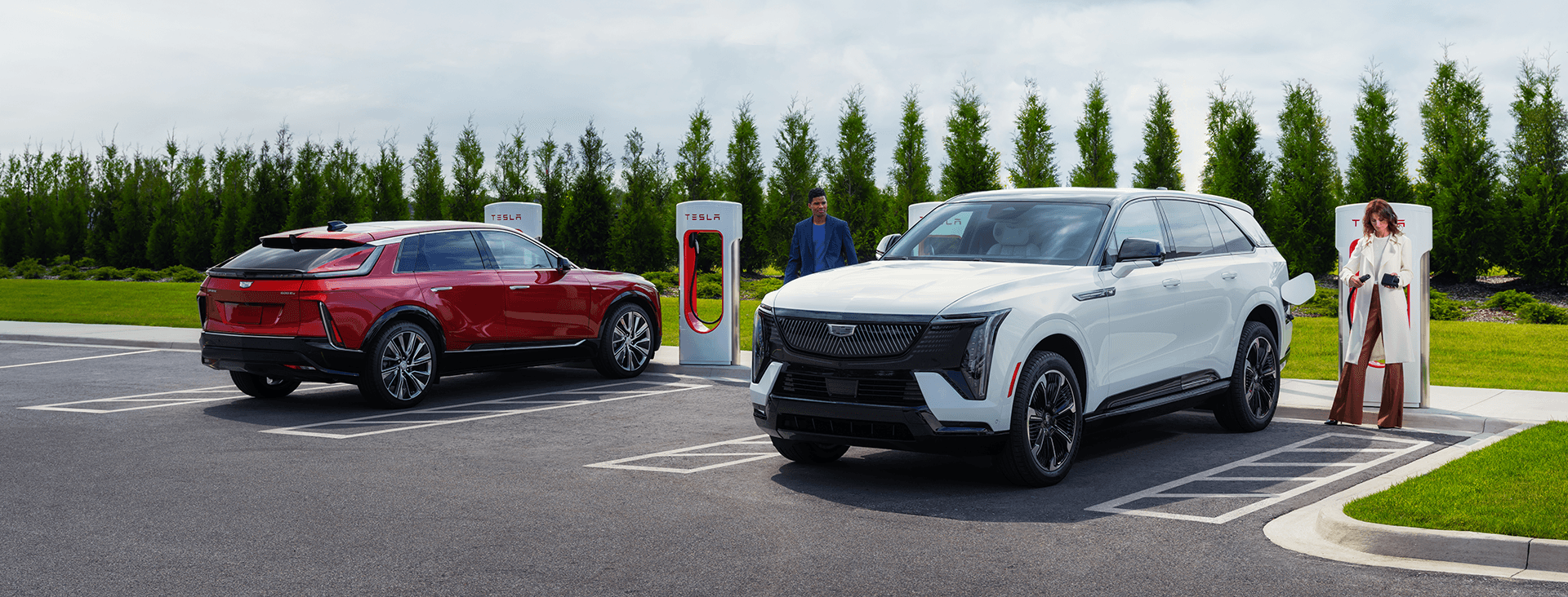 cadillac EVs charging on Tesla high speed chargers