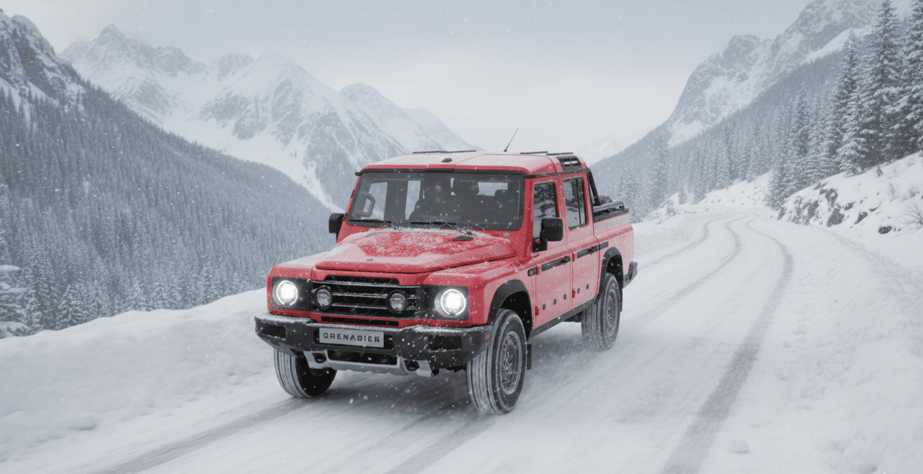 devil's red ineos grenadier quartermaster on snowy mountain pass
