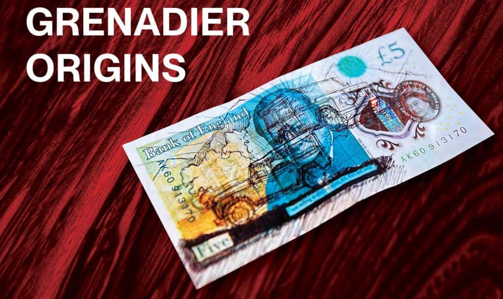 ineos automotive original sketch of grenadier on british five pound note